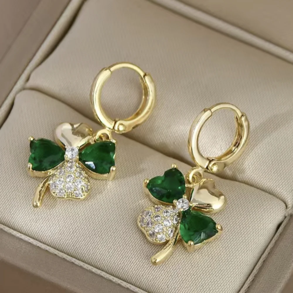 Glamorous Gemstone Drop Earrings With Swarovski Crystals NWT